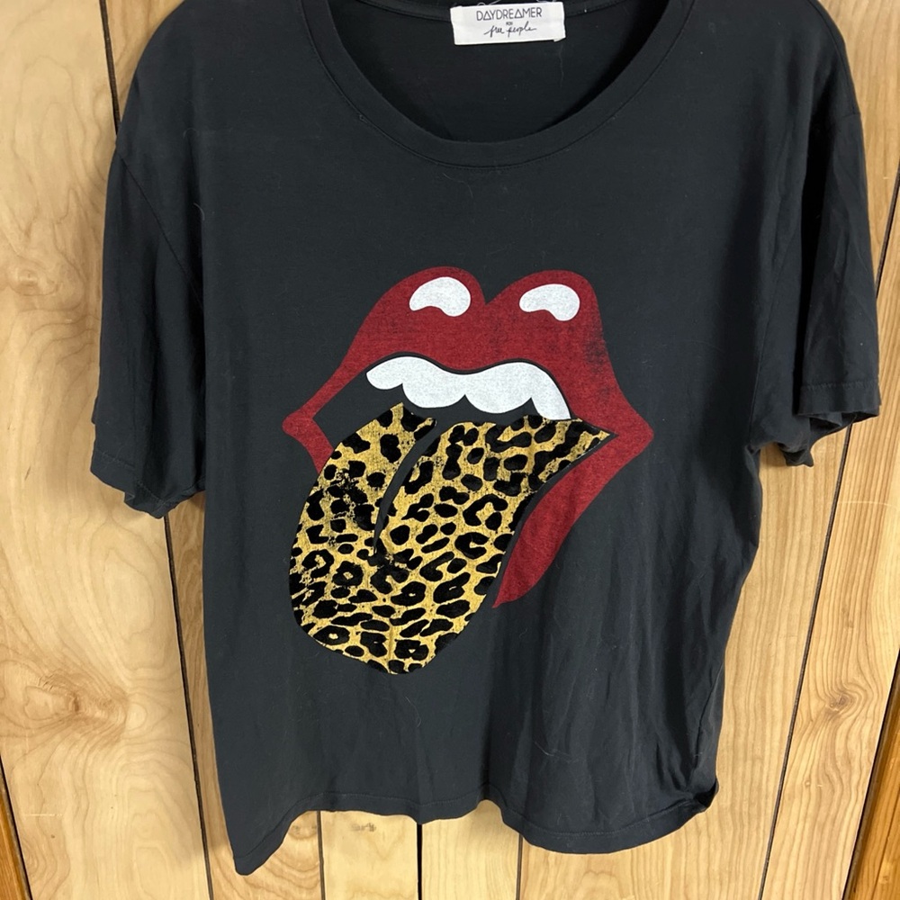 Daydreamer for Free People Rolling Stones Leopard Tongue Tee Graphic Size Small